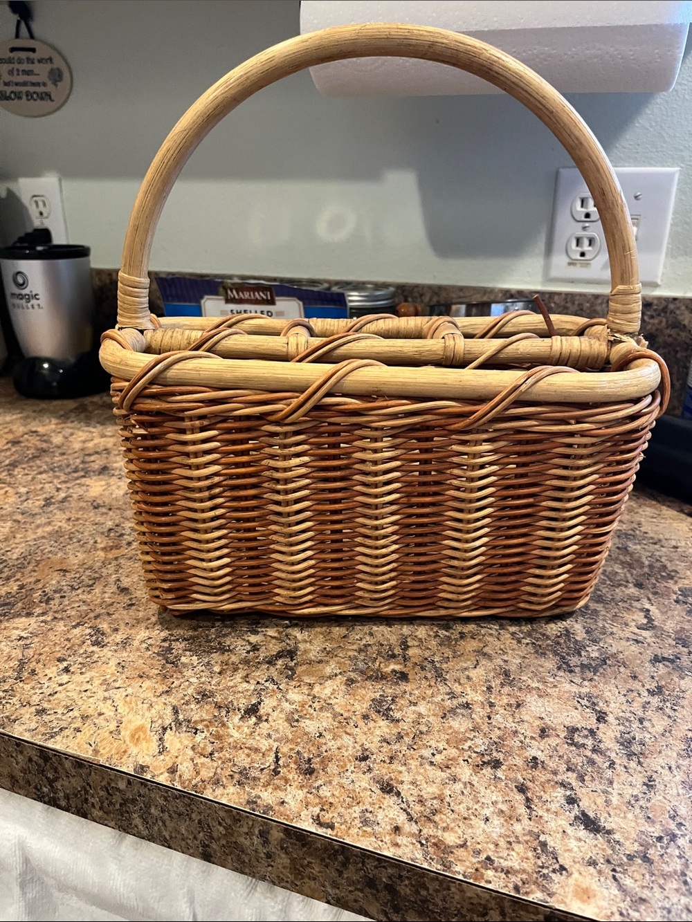 Woven Rattan Tote Bag in Natural Brown